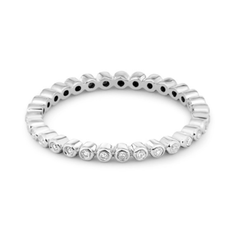 Stone and Strand White Gold White Diamond Bezel Eternity Band  - Size 6